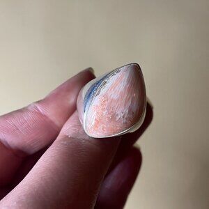 Handcrafted Size 10.5 Peach Scolecite Stone Unisex Ring
